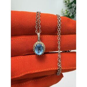 Stunning Blue Topaz Diamond Pendant Sterling Silver With Chain Elegant